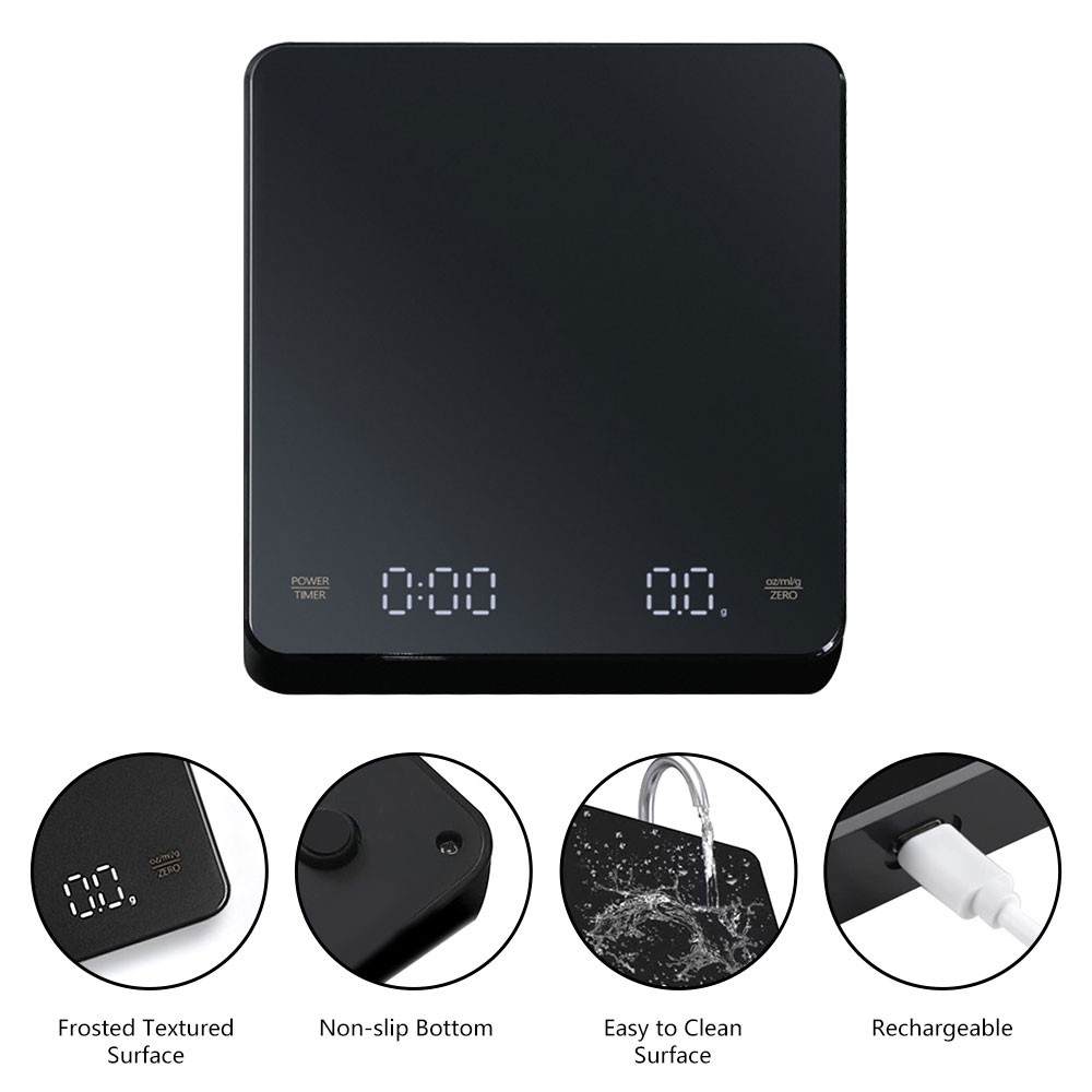Digital Coffee Scale with Timer LED Display, USB Rechargeable