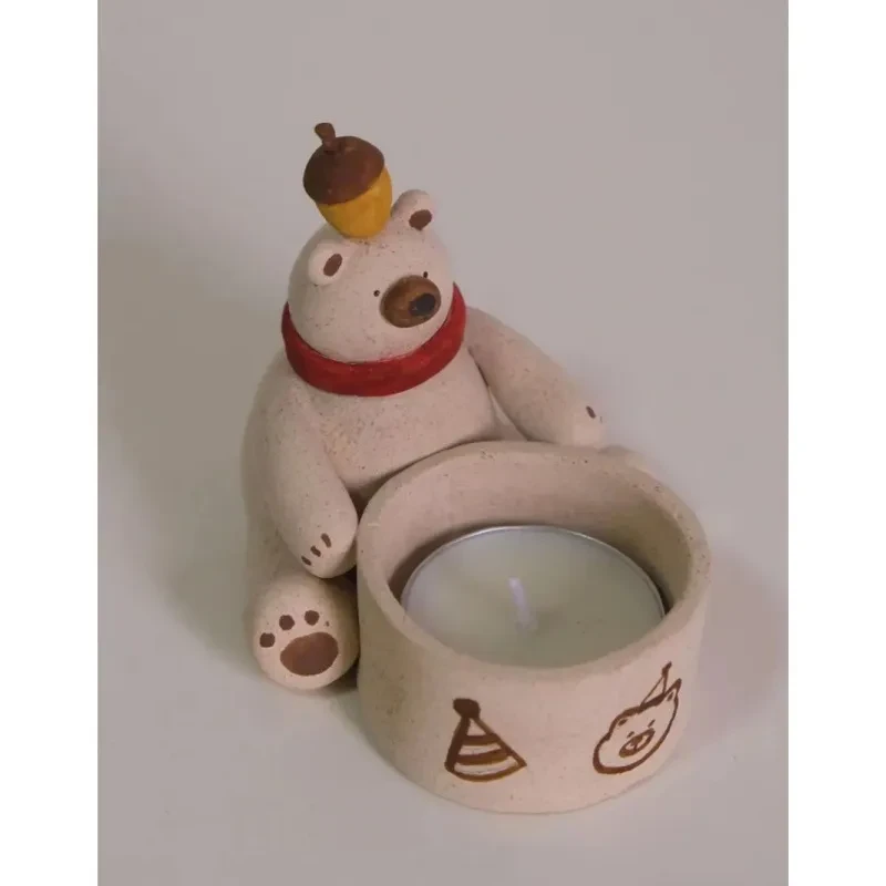 Bear Chestnut Head Fire Candlestick Resin Craft Ornament