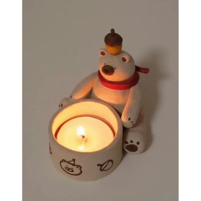 Bear Chestnut Head Fire Candlestick Resin Craft Ornament
