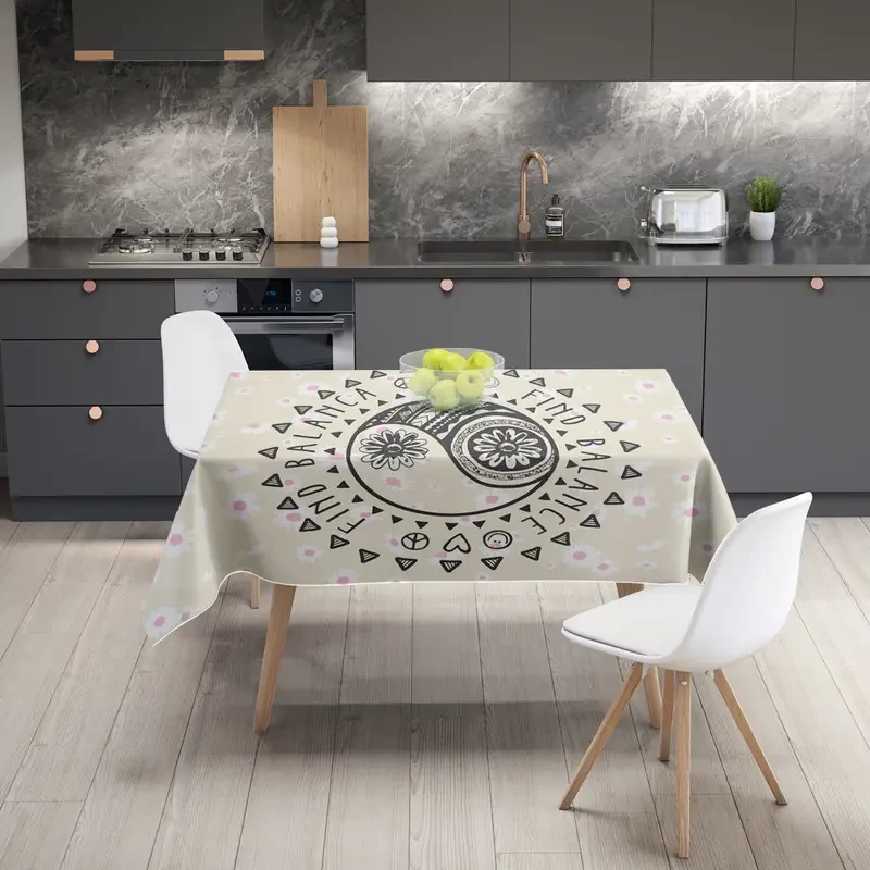 Elegant Waterproof & Stain-Resistant Polyester Tablecloth with Chic Plaid & Floral Patterns - Wrinkle-Free