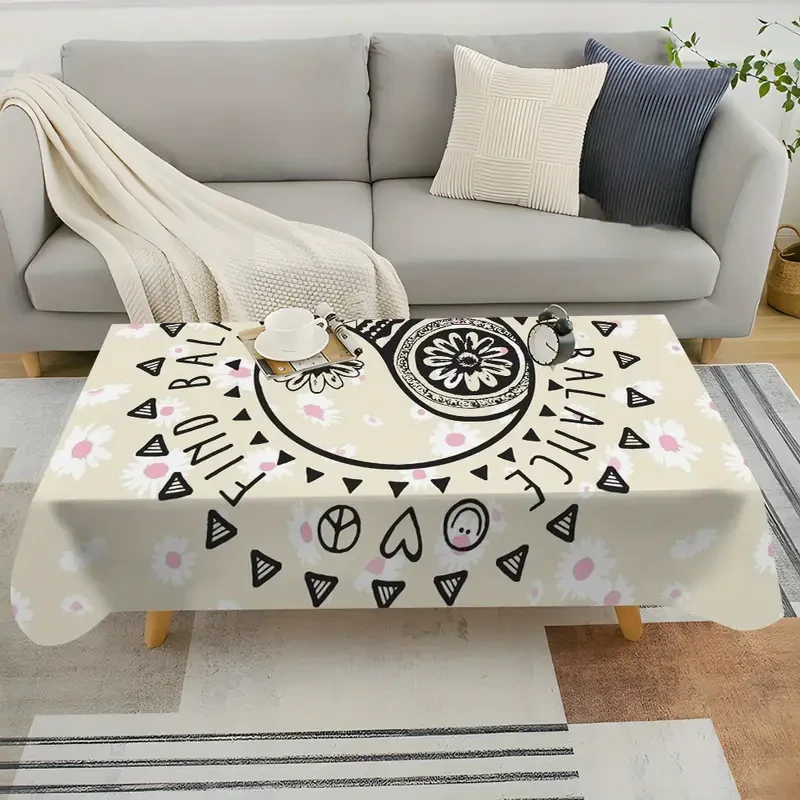 Elegant Waterproof & Stain-Resistant Polyester Tablecloth with Chic Plaid & Floral Patterns - Wrinkle-Free