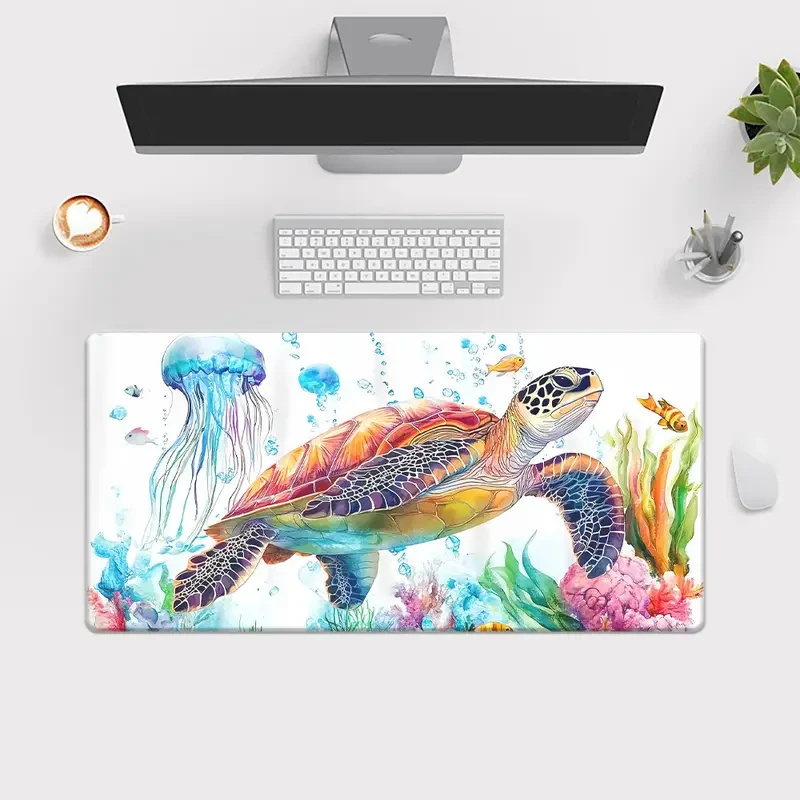 Large Vibrant Sea Turtle & Zebra Pattern Gaming Mouse Pad - Soft Rubber