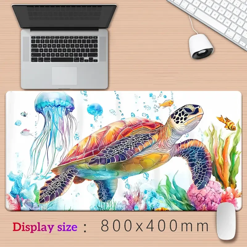 Large Vibrant Sea Turtle & Zebra Pattern Gaming Mouse Pad - Soft Rubber