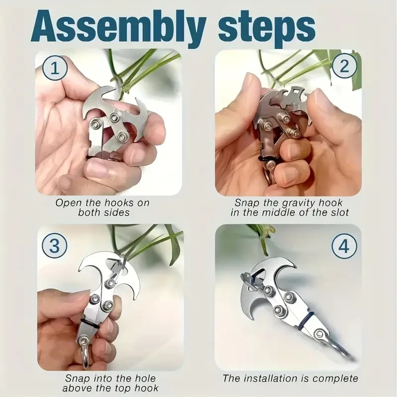 2pcs Stainless Steel Folding Grab Hook, Multifunctional Heavy-Duty Hook with 4 Claws
