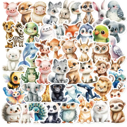 50PCS Cute Watercolor Animals Graffiti
