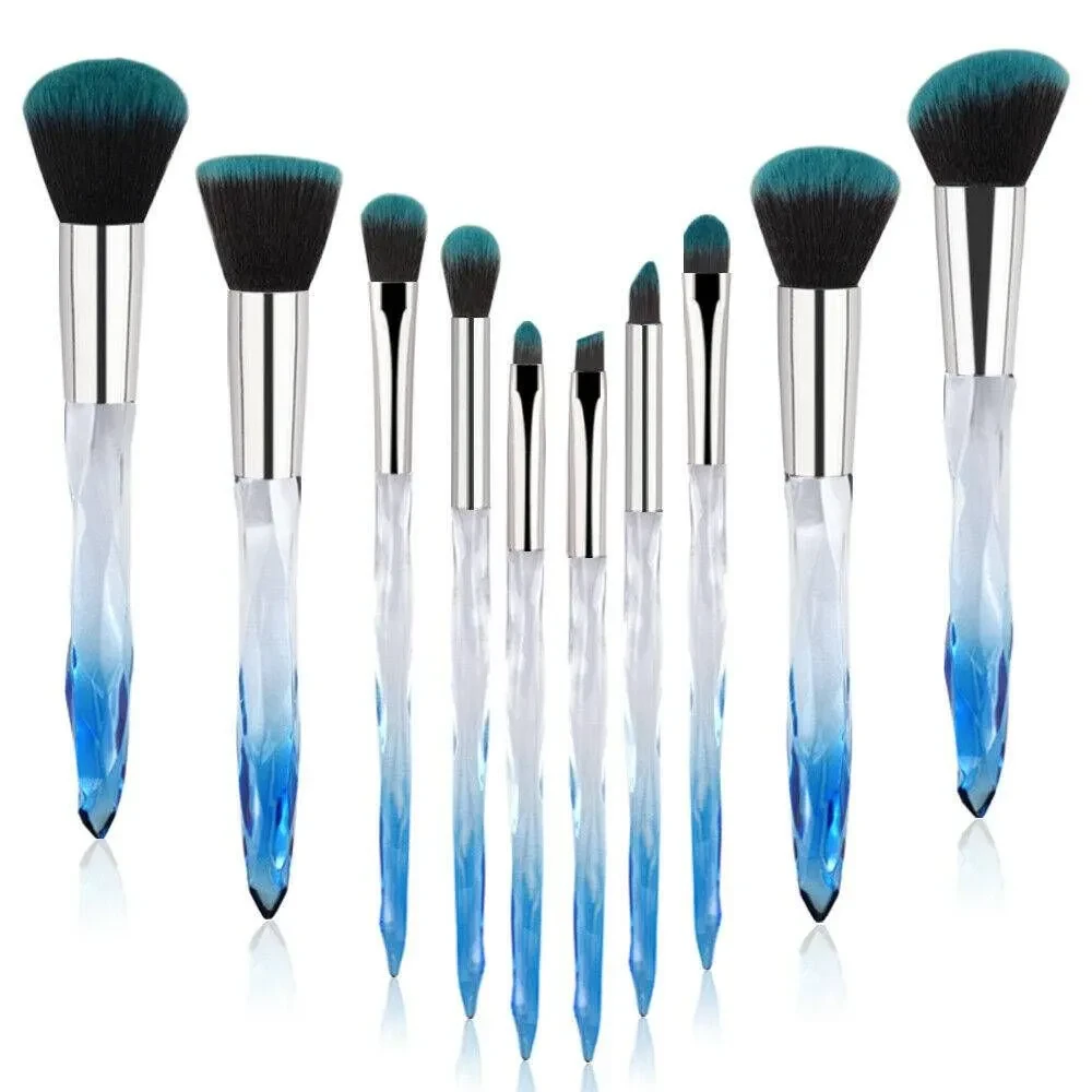 10pcs Crystal Blue Makeup Brush Set