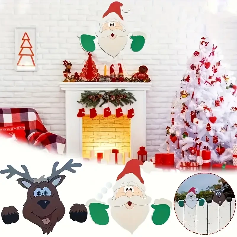 Santa Claus and Elk Fence Peeping Decoration