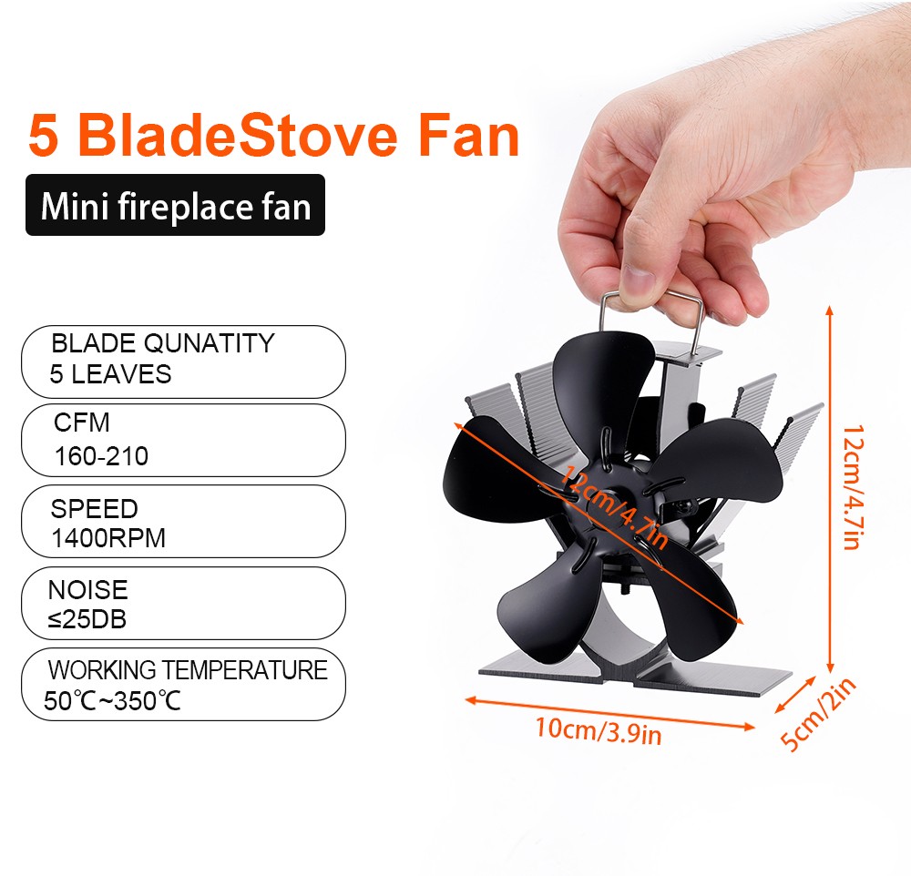 Mini Stove Fan - Heat-Powered 5-Blade Eco-Fan for Fireplace and Log Wood Burners
