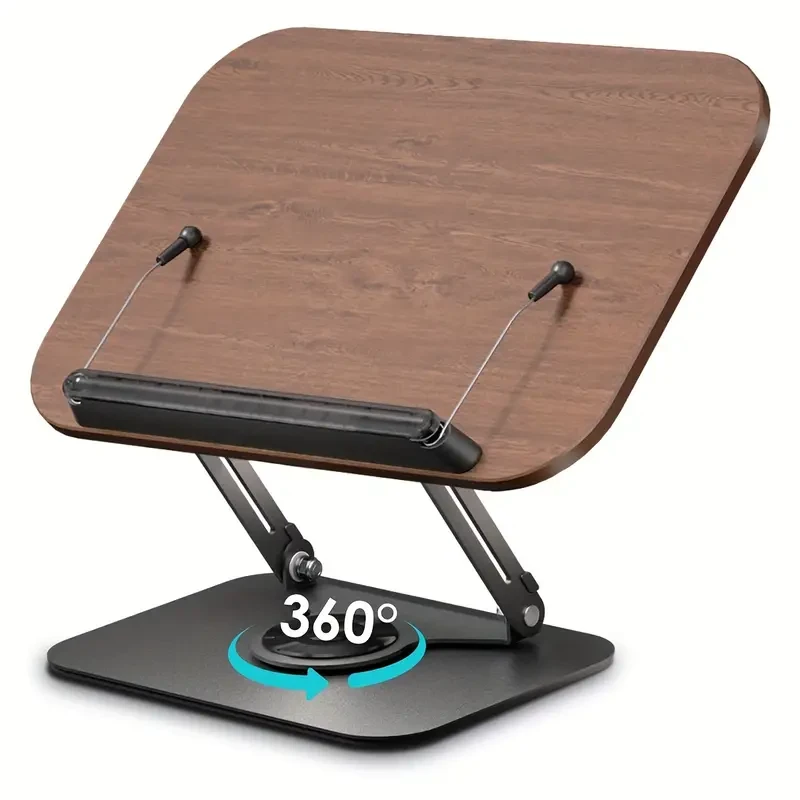 Adjustable Book Stand: 360 Rotating Base, Height & Angle Adjustable, Foldable & Portable