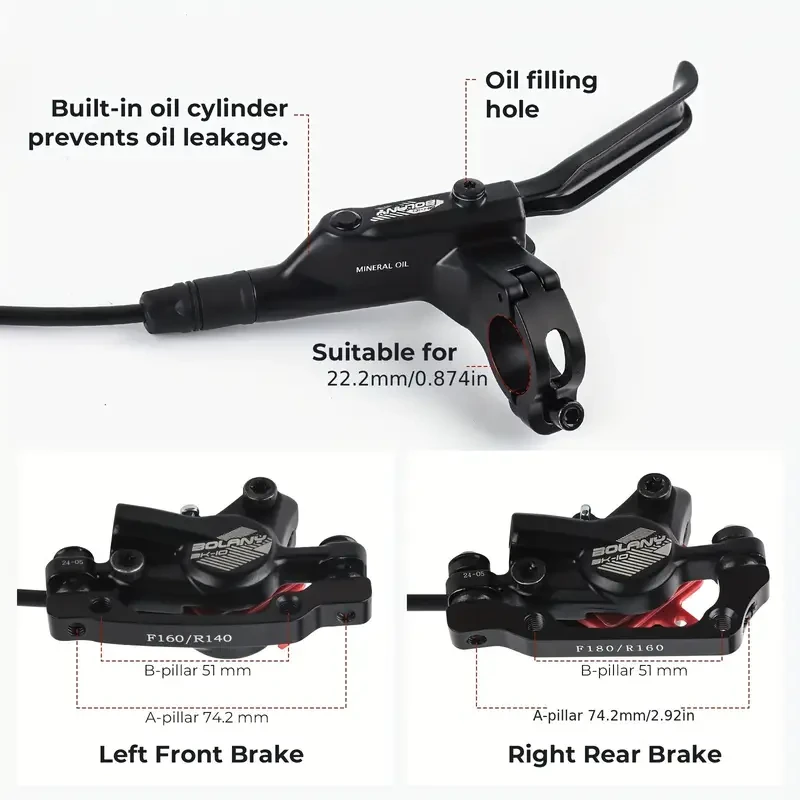 High-Performance Hydraulic Disc Brake Kit with 160mm Rotors for Front and Rear Wheels