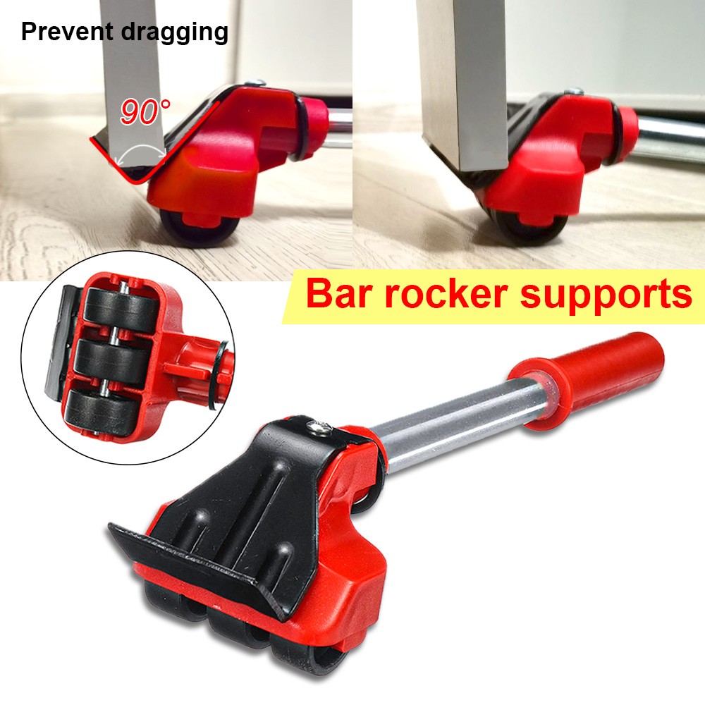 5Pcs Heavy Duty Furniture Lifter Mover Roller with Wheel Bar - Moving Device and Lifting Helper