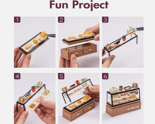 ROBOTIME DIY Miniature Dollhouse Kits Super Bakery Craft Kit For Xmas Gifts DW005B