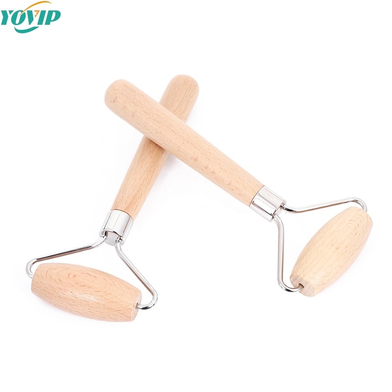 Gua Sha Face Massager - Wooden Roller with Thorn Massage and Wooden Handle