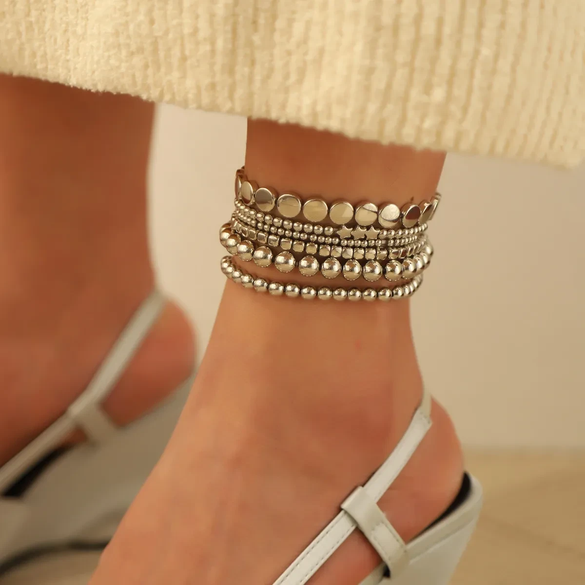 Alloy Beads Geometric Twin Anklet Six-piece Set