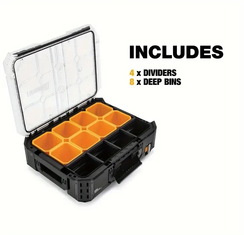 TOUGHBUILT StackTech Organizer - Multifunctional, Durable Toolbox with Auto-Locking System & 8 Deep Bins for Car Storage and Repair Parts