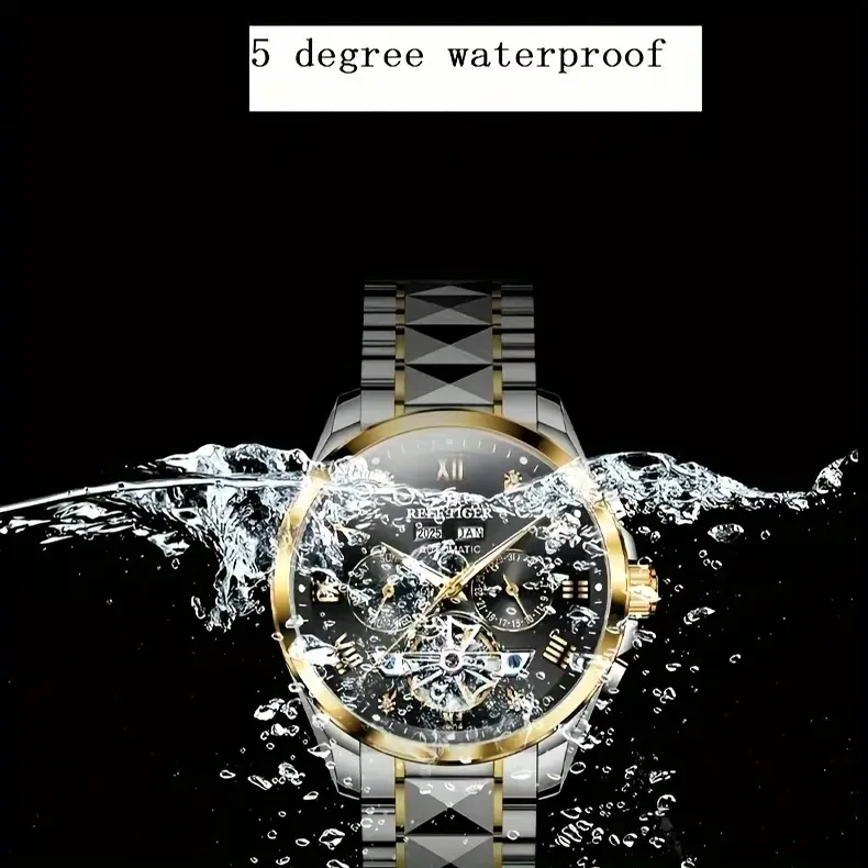 Reef Tiger Men's Watch, Luminous Automatic Mechanical Watch, Original Brand Business Men's Watch