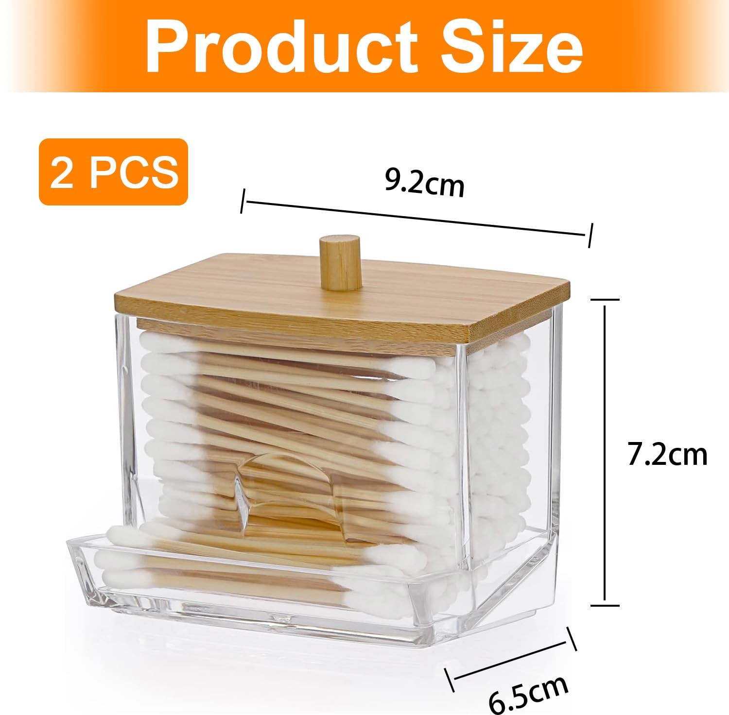 Cotton Swab Holder Clear Plastic Dispenser with Bamboo Lid