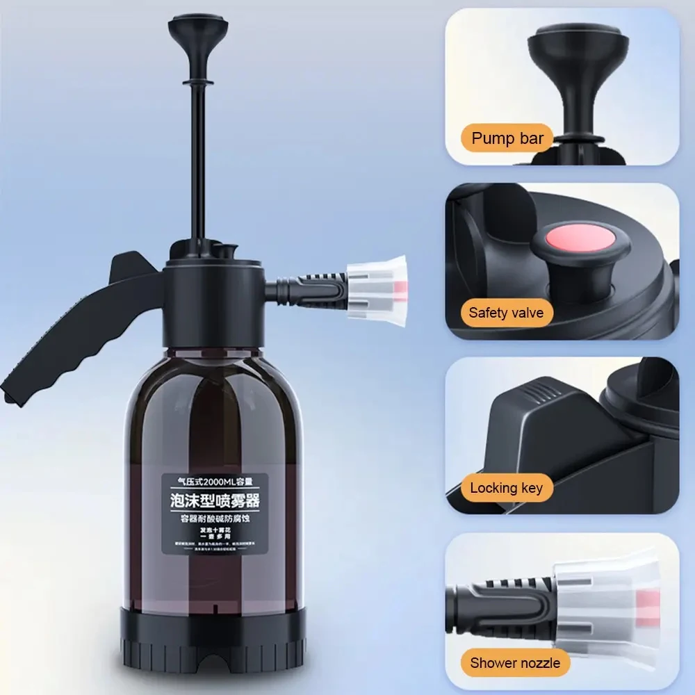 2L Car Washing Foam Spray Pot  Hand Pressure Spray with Pressure Relief Valve