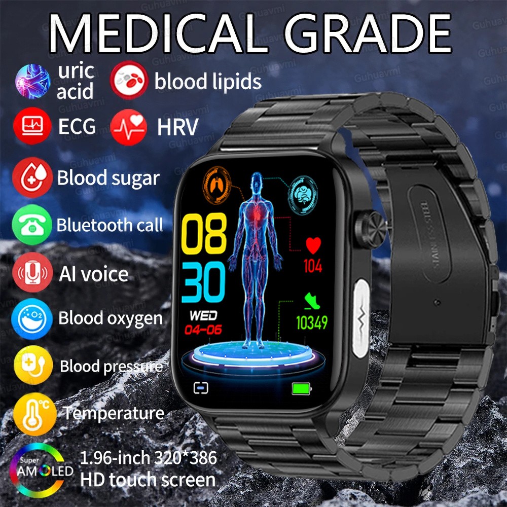 2024 AI Medical Diagnosis Smart Watch Blood Lipids, Uric Acid, Blood Glucose Monitoring with ECG+PPG, Bluetooth Calls, and Health Tracking