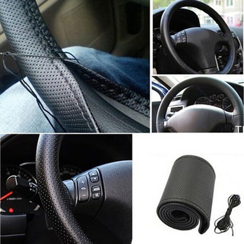 DIY Artificial Leather Steering Wheel Cover Kit Soft Texture, Needles & Braid Thread
