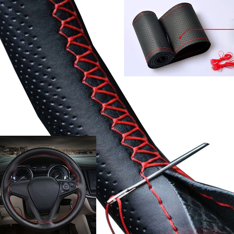 DIY Artificial Leather Steering Wheel Cover Kit Soft Texture, Needles & Braid Thread