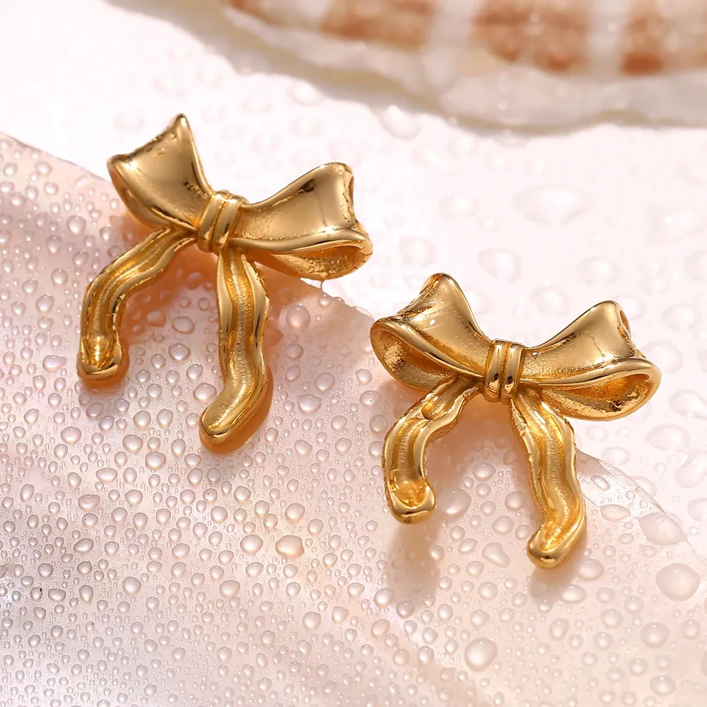 Sweet Elegance Personalized Stainless Steel Scarf Bow Stud Earrings