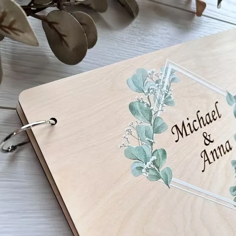 Creative Wooden Wedding Message Book, Photo Album, Notebook