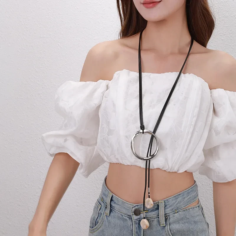 Sweater Long Chain Women's Retro Leather Rope Exaggerated