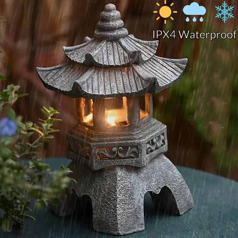 Solar-Powered Zen Pagoda Lantern Statue
