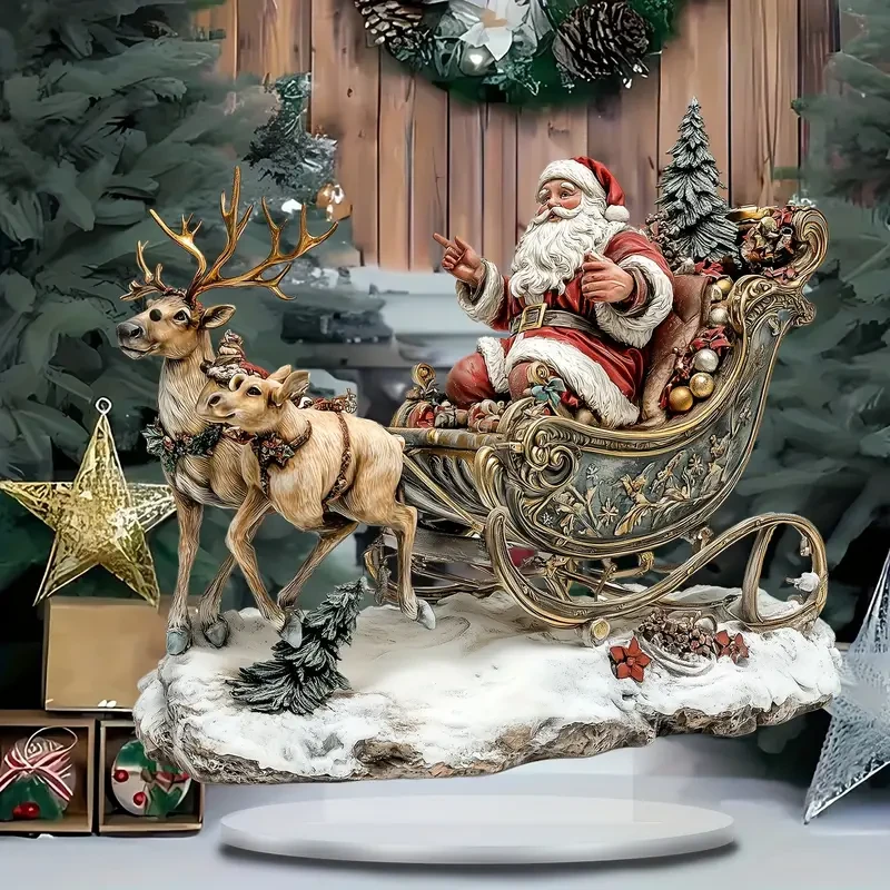 1pc Bohemian Style Acrylic Christmas Sleigh with Santa and Reindeer