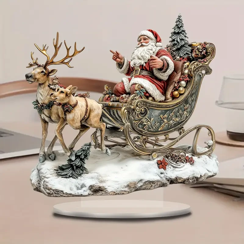 1pc Bohemian Style Acrylic Christmas Sleigh with Santa and Reindeer