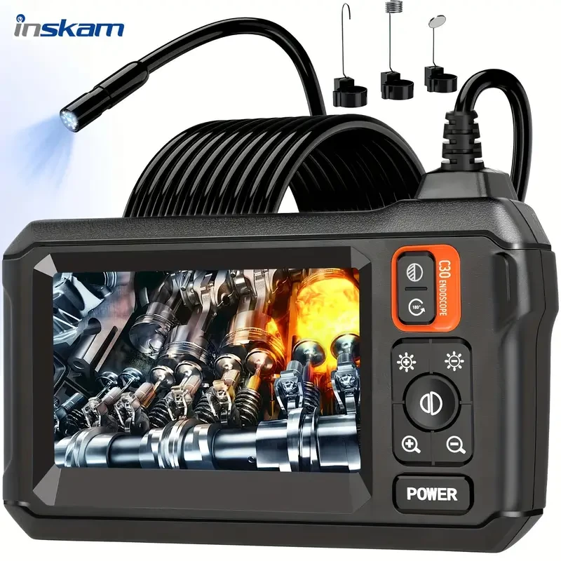 "Explore the INSKAM 4.3-inch Industrial Endoscope  the ultimate inspection tool for vehicle maintenance, machine checks, blockage removal, and more. Featuring a waterproof 8mm HD camera, 2000mAh battery, and flexible cable options. Perfect for New Zealan