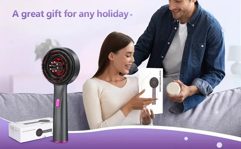 Electric Hair and Scalp Massager Brush, 3-in-1 USB Rechargeable Lithium Polymer Battery, Deep Scalp Massage, Hair Growth, Anti-Hair Loss Tool, Red/Dark Gray