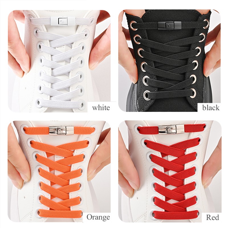 8mm No-Tie Elastic Shoe Laces with Press Lock  Widened Flat Shoelaces
