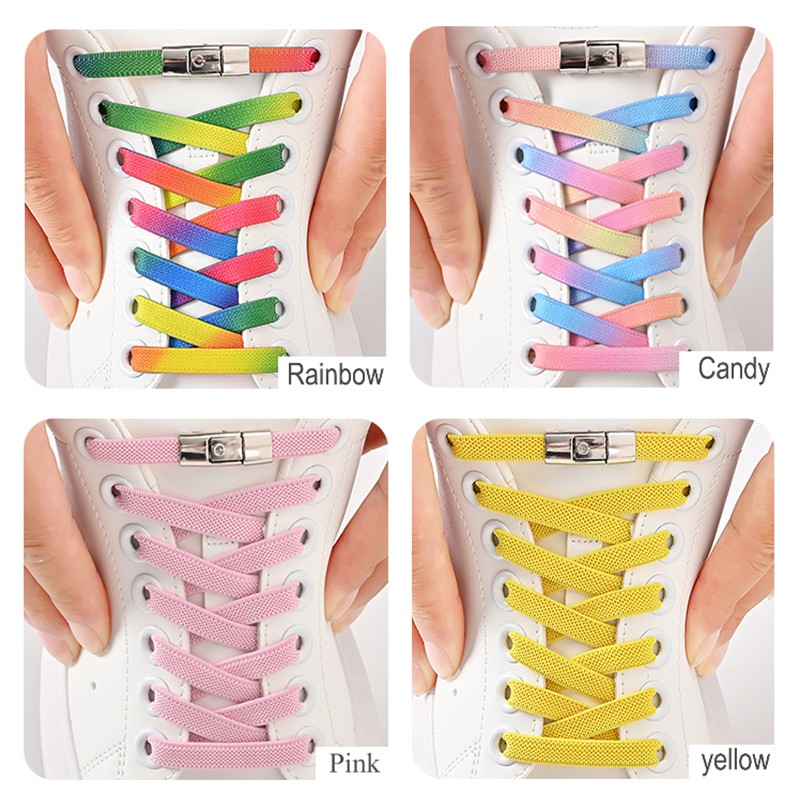 8mm No-Tie Elastic Shoe Laces with Press Lock  Widened Flat Shoelaces