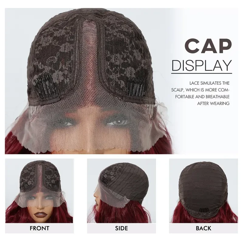 71.12 cm Women'S Black Imported Silk Small T Front Lace Wig Head Set Medium Parted Long Curly Hair Wig, Elegant And Fashionable, Suitable for Daily Use