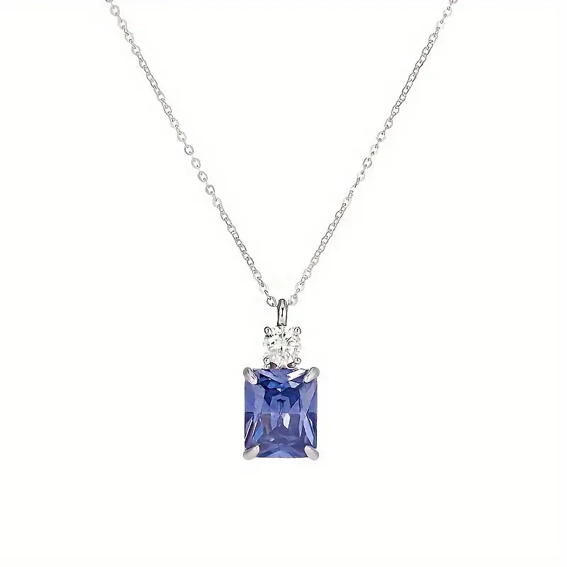 925 Sterling Silvery Perfume Pendant Necklace, with Blue Moissanite and Diamond Accents, 18K Gold Plated - Ideal Gift for Women, Men, Couples -, Made in Italy, Moissanite Necklace, Holiday Wear
