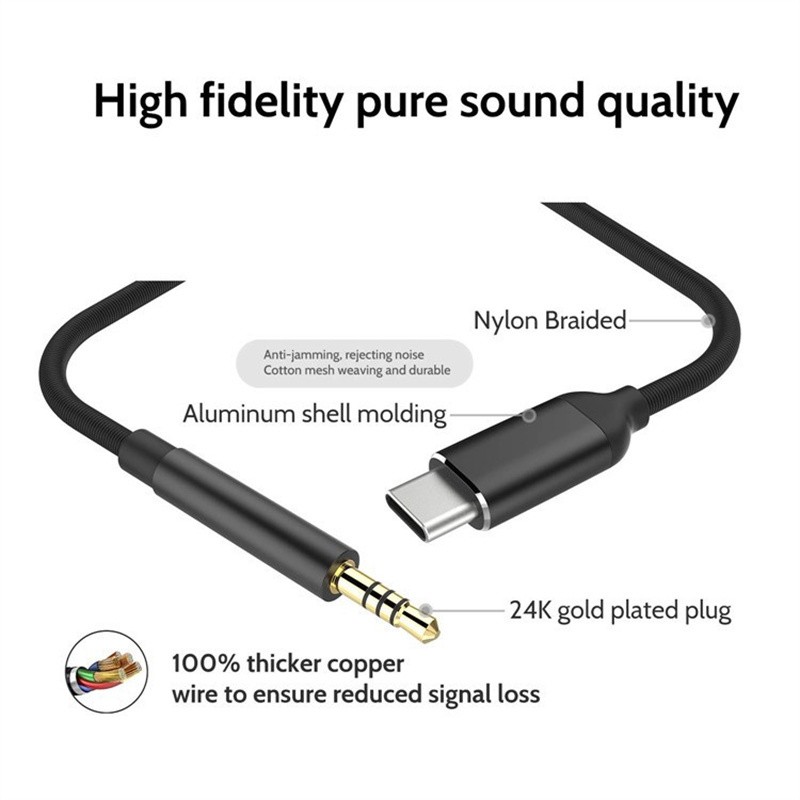 USB Type-C to 3.5mm Aux Audio Adapter  Headphone Jack Cable for Samsung