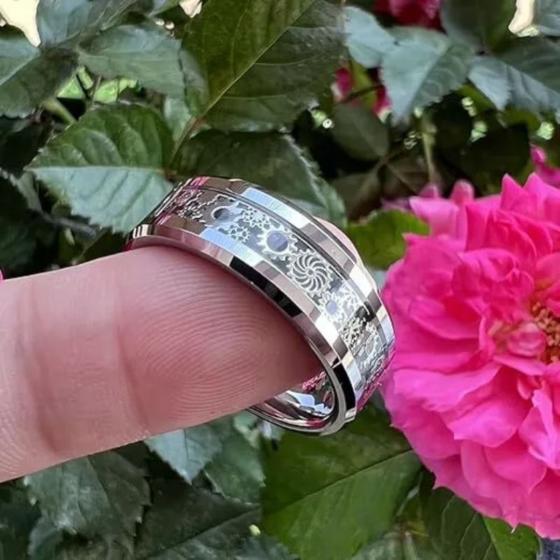 Mens Stainless Steel Ring with Carbon Fiber Inlay