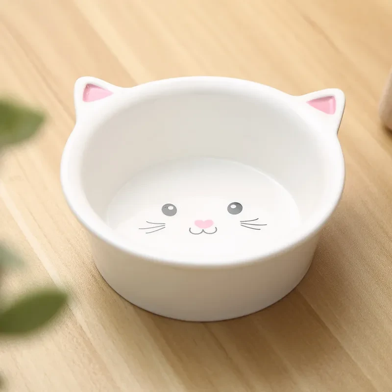 Ceramic Small Cat Face Shape Pet Food Bow