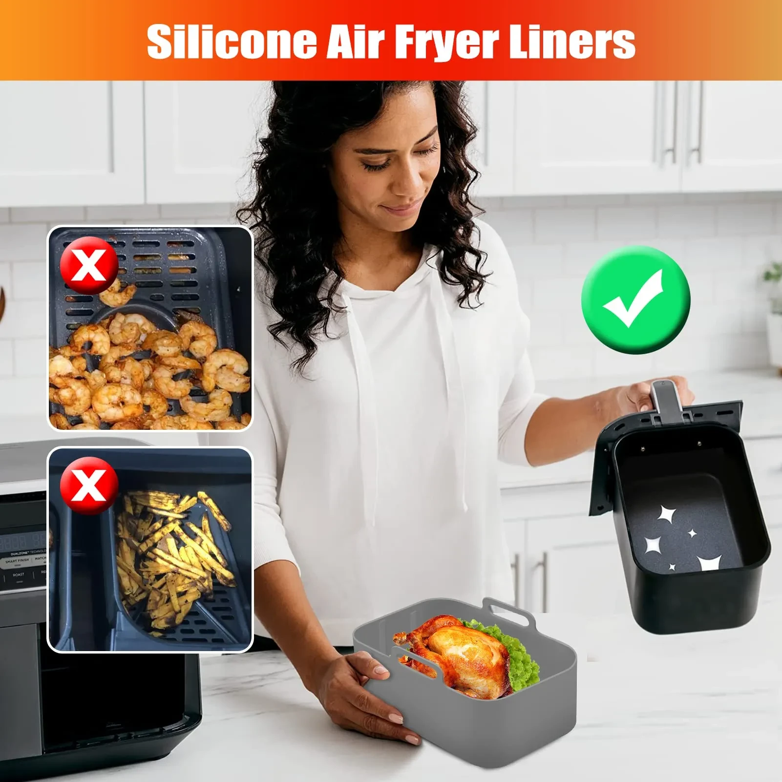 Air Fryer Silicone Pot With Handle Reusable Liner Heat Resistant Basket Rectangle Baking Accessories For Fryer Oven Microwave