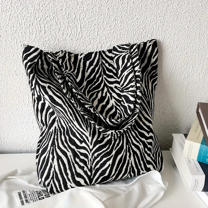 Large Capacity Shoulder Bag With Zebra Pattern