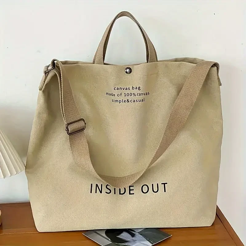 Vintage Letter Print Canvas Tote Bag
