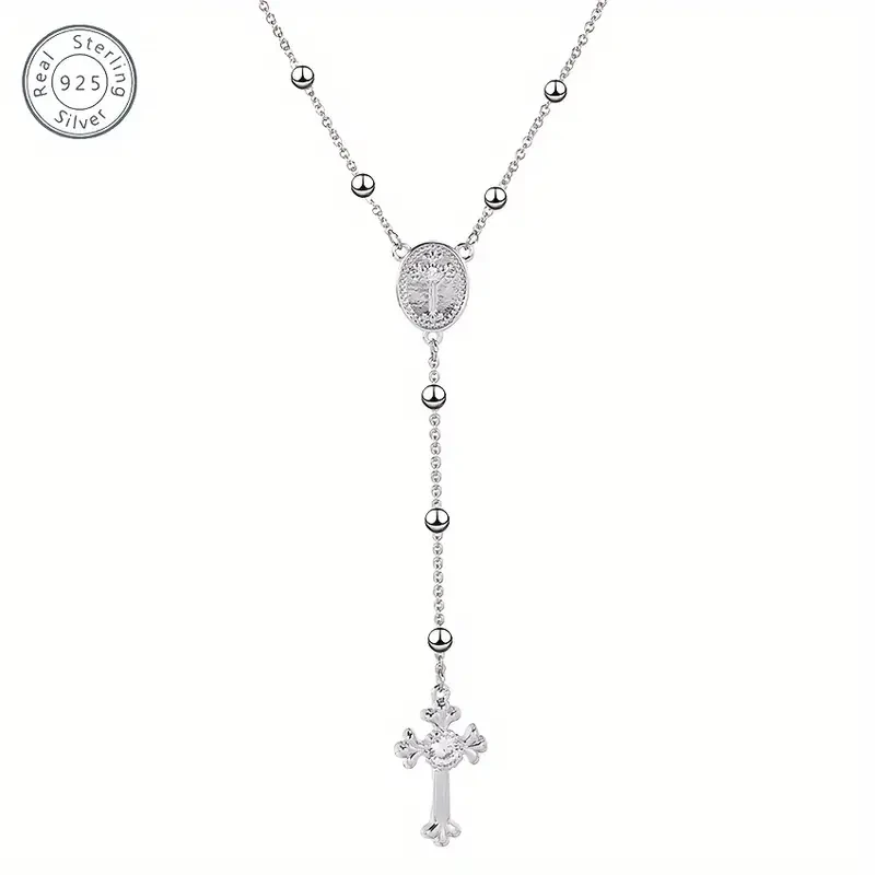 925 Sterling Silver Italian Rosary Cross Y-shaped Necklace