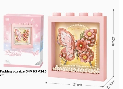 Ice Blue Butterfly Building Block Bouquet Assembled Toy