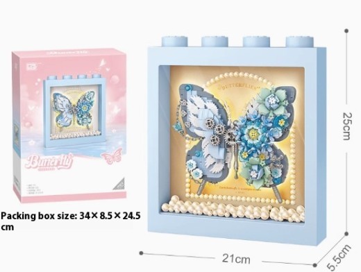 Ice Blue Butterfly Building Block Bouquet Assembled Toy