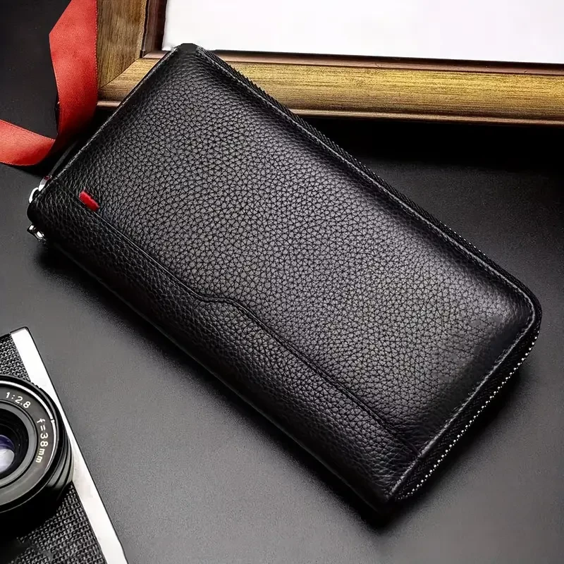 Versatile Black Faux Leather Long Wallet