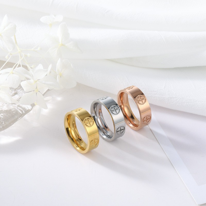 Fashion Classic Cross Stainless Steel Rings - Gold Color Luxury Wedding Jewelry