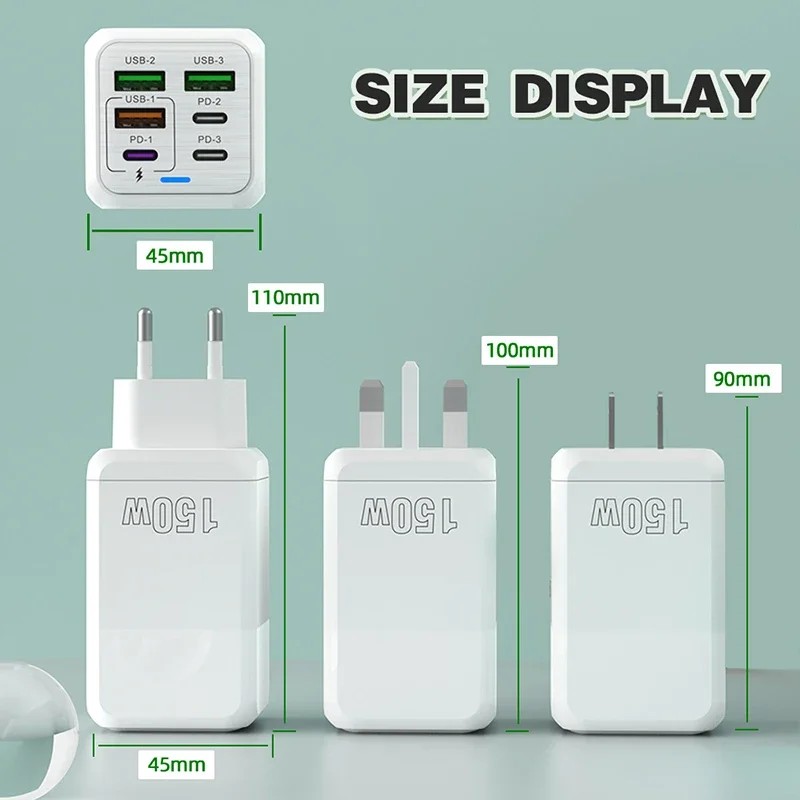 Xiaomi 150W 6-Port Fast Charger Wall Adapter - PD QC 3.0