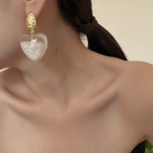 White Resin Love Heart Earrings